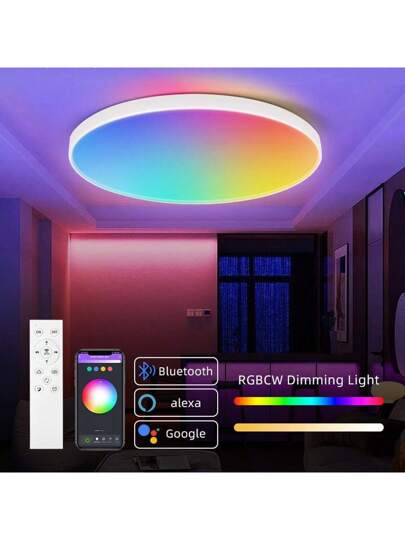 CANMEIJIA مصباح سقف ذكي 24 وات، بتحكم بتطبيق تويا المحمول، ضوء RGB جهاز تحكم عن بعد، مناسب للمنزل/غرفة المعيشة/غرفة النوم/غرفة الموسيقى/المكتب/المطبخ/الحمام/خزانة/المسرح/قاعة المعارض/المتجر/المعرض/الممر/غرفة الطعام/محل الملابس /البار/الاستوديو