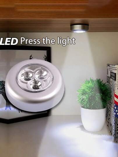 6/3/1 مصباح ضوء فضي بتقنية الدفع، إضاءة خزانة لاسلكية ب- 3 مصابيح LED، تصميم دائري بضغطة، لون أبيض أصفر، مناسب لإنارة المنزل، الممرات والحمامات والغرف والمطابخ والخزانات والسلالم والغرف الداخلية (البطارية غير مشمولة)