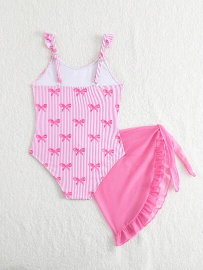 1 قطعة بدلة سباحة بتنورة ذات طبعة زهرية ملونة مقاس صغير للبنات