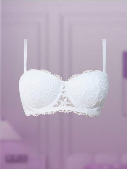 DesireSculpt حمالة صدر نسائية من الدانتيل بدون أسلاك، داعمة وبدون رؤية الحوائط، بنقشة بيضاء، مبطنة وبدون غرز، أشرطة قابلة للإزالة والتعديل ، إغلاق خفي من الخلف، للارتداء العام