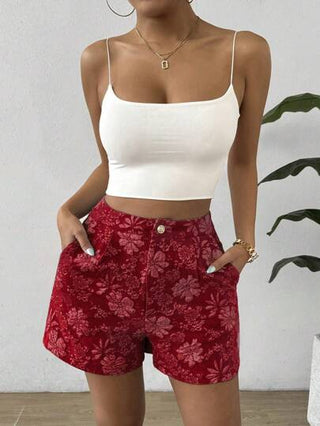 Flirla شورتات مطوية ذات تنجيد بزهور وحواف عشوائية للنساء لارتداء في العطلات