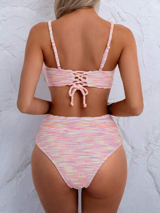 Swim Mod طقم بكيني للنساء برباطات سباجيتي عقدة مربوكة بلون متباين