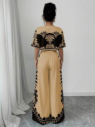 Rafferiza مجموعة كاجوال للنساء مكونة من 2 قطعة، توب مطبوع بطبعة زهور وبنطلون رجل واسع، طراز ربيعي/صيفي متنزه