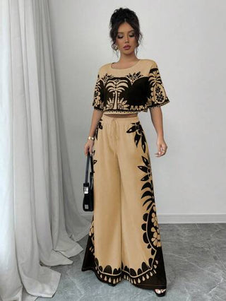 Rafferiza مجموعة كاجوال للنساء مكونة من 2 قطعة، توب مطبوع بطبعة زهور وبنطلون رجل واسع، طراز ربيعي/صيفي متنزه