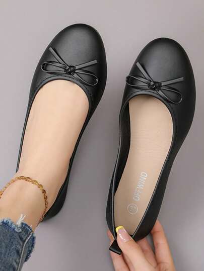 OFFWIND أحذية بالييه أنيقة للنساء، موديل جديد للربيع والصيف، متعددة الاستخدامات، كعب منخفض، مريحة، ناعمة، خفيفة الوزن، مزينة بفيونكة، سهلة الارتداء، أنيقة للعمل