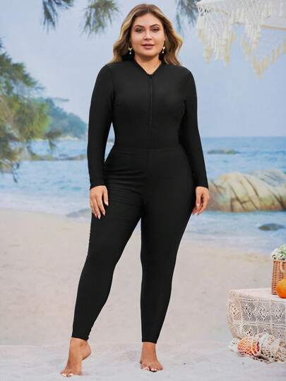 Swim Mulvari مجموعة من 3 قطع بحجم كبير، بدلة سباحة أكمام طويلة وسحاب أمامي، مع سروال وبوركيني، تتناسب مع تنورة ملابس سباحة عشوائية الطباعة، للصيف والشاطئ