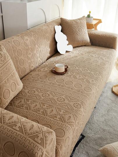 قطعة واحدة من غطاء كنبة إيلاستيكي مانع للانزلاق بطراز بوهيمي كامل الإغلاق، غطاء جاكارد مخمل عالمي لجميع المواسم، صديق للحيوانات الأليفة، مقاوم للاتساخ ومقاوم للخدش من القطط، يتضمن كذلك غطاء للوسادة