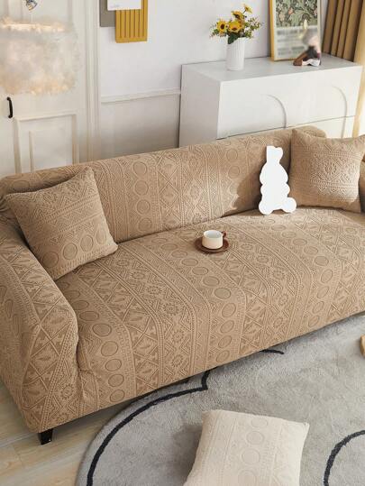 قطعة واحدة من غطاء كنبة إيلاستيكي مانع للانزلاق بطراز بوهيمي كامل الإغلاق، غطاء جاكارد مخمل عالمي لجميع المواسم، صديق للحيوانات الأليفة، مقاوم للاتساخ ومقاوم للخدش من القطط، يتضمن كذلك غطاء للوسادة