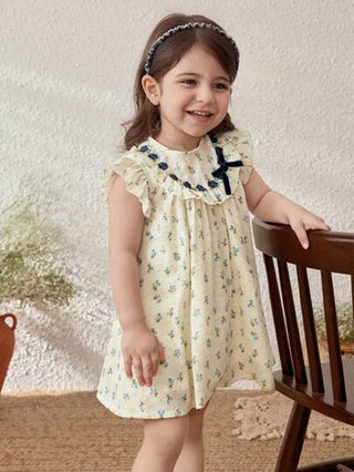 فساتين بيبي Blossori فستان بناتي أنيق باللمسة الفرنسية مع زخارف زهرية ورائعة بتصميم خط A، للربيع/الصيف