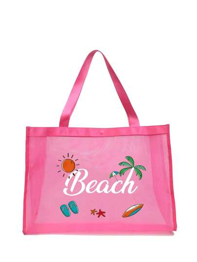 شنطة قماشية شبكية تنفس للشاطئ، مطبوع عليها حرف وشجرة جوز الهند، سعة كبيرة، شنطة حمل كاجوال قابلة للطي للنساء، مناسبة للشاطئ والرحلات والنزهات، مقاومة للماء وخدمات متعددة، مثالية للمدرسة والعمل والكلية والخارج والتسوق والسفر، هدية لعيد الأم