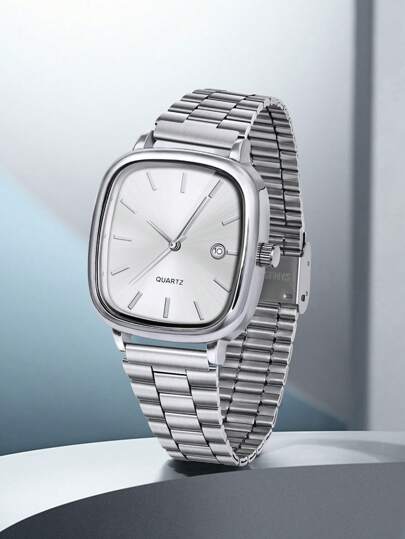 ساعة يد بحزام فولاذي مربعة الشكل، موديل كلاسيكي بسيط من LUCKYFOX، مناسبة للرجال والنساء، لاستخدامات اليوم اليومية والأعمال والمناسبات والأعياد والهدايا كعيد الحب