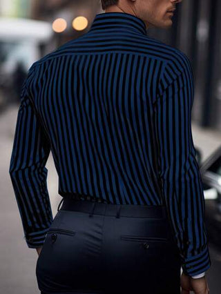 Manfinity Homme قميص كاجوال للرجال بأكمام طويلة مخطط، للأعمال والتنقل