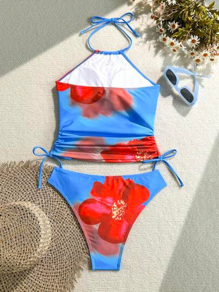 طقم تانكيني حريمي Swim SPRTY طقم جديد للنساء ذو طبعة زهور جذابة،بيكيني من قطعتين، ملابس علوية مرفوع الصدر بتصميم ظهر مكشوف وأربطة قابلة للتعديل