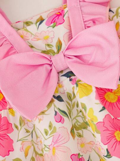 فساتين بيبي طقم بنطلون وقبّعة طفولية للبنات بفراشات مصغرة وفيونكة، للربيع/الصيف قطعتان