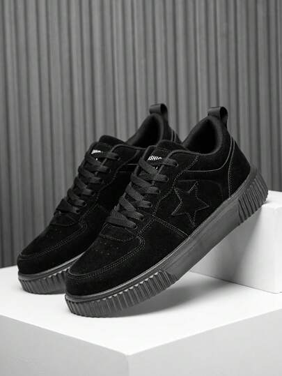 أحذية رياضية كاجوال مريحة للرجال بتصميم نجمي وكلاسيكي مرن للمراهقين ، بلون أحادي وقطعات شعار ، حذاء قماشي مسامي بأربطة دائري الرأس