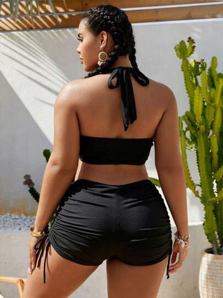 طقم تانكيني حريمي Slaydiva ملابس سباحة مكونة من 2 قطعة لحجم كبير للنساء، ملابس علوية علوية ذات صدرية وياقة على شكل V مع ربطة جانبية وسروال داخلي، مناسبة للعطلات والشاطئ والمسبح