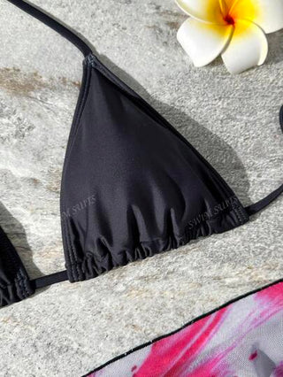 3 قطعة من طقم البكيني المطبوع بالأومبير الأزهاري للنساء، بكيني علوي قابل للتعديل، سروال متصل بأربطة جانبية، وتنورة ذات تغطية عالية للشاطئ وحفلات