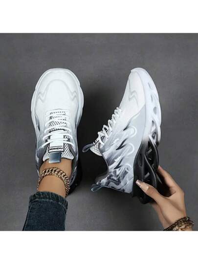 أحذية رياضية رياضية للنساء ذات تصميم متنوع وعصري مريح مع نقش اللهب , سهل الربط, وأسفل منسوج بالألوان الجراديينت، أحذية تريض وأنشطة غير رسمية