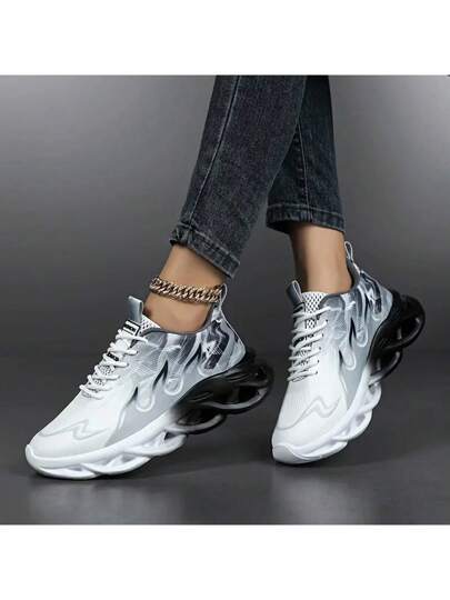 أحذية رياضية رياضية للنساء ذات تصميم متنوع وعصري مريح مع نقش اللهب , سهل الربط, وأسفل منسوج بالألوان الجراديينت، أحذية تريض وأنشطة غير رسمية