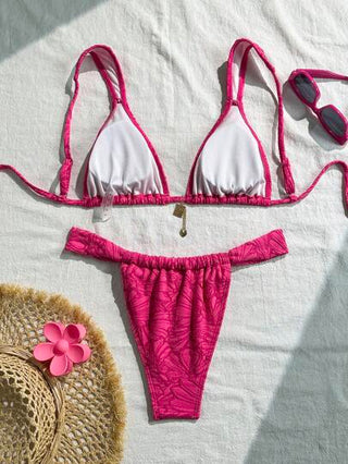 Swim Chiccia 2 قطعة مجموعة ملابس شاطئية للنساء للعطلة الربيعية، بكيني مصنوع من قماش ذو ملمس خاص بلون واحد مثلث مع علاقة، إطلالة صيفية