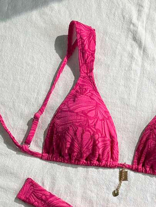 Swim Chiccia 2 قطعة مجموعة ملابس شاطئية للنساء للعطلة الربيعية، بكيني مصنوع من قماش ذو ملمس خاص بلون واحد مثلث مع علاقة، إطلالة صيفية