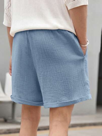 Manfinity RelaxMax شورت صيفي كاجول بخصر ربطة سحاب وساق واسعة بلون ثابت