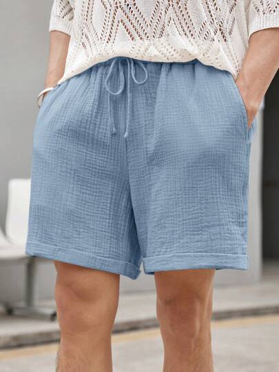 Manfinity RelaxMax شورت صيفي كاجول بخصر ربطة سحاب وساق واسعة بلون ثابت