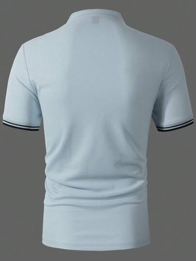 Manfinity Homme قميص بولو مع أكمام قصيرة ورسم أفقي للرجال ، كاجوال