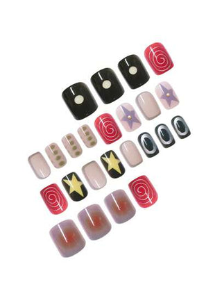 24 قطعة أظافر مزيفة قصيرة مربعة الشكل، تصميم بنمط كوكبة ولولبي ولامع مناسب للنساء والفتيات، تأتي مع مبرد أظافر وغراء جل