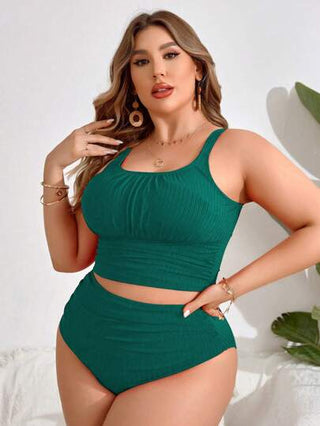 Swim Lushoire 2 قطعة من قمصان حمالات النساء بحجم كبير ذات لون واحد مناسبة للعطلات الرسمية، فوق البكيني