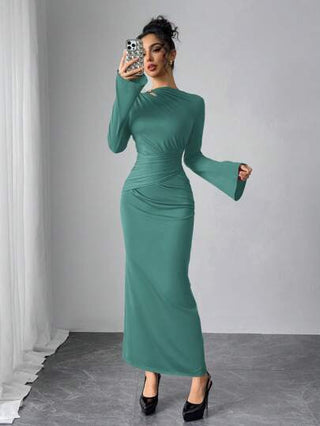 فساتين حريمي Modelyn العيد فستان نسائي طويل الأكمام مجعد ذو فتحات لون أحادي أنيق