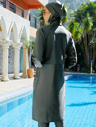 بدلة السباحة المحتشمة للنساء المسلمات كاملة التغطية، ملابس السباحة الإسلامية، لبس البوركيني للسباحة، ملابس سباحة لون سادة