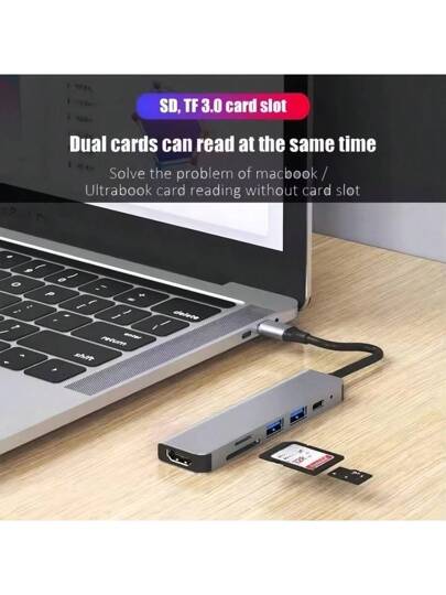 محور USB C 6 في 1 من النوع C 3.1 إلى محول 4K مع قارئ بطاقات SD/TF، شحن سريع PD 2.0/3.0، منفذ نقل البيانات وفتحة لذاكرة USB. تصميم مدمج وقابل للنقل لحمل الأعمال في الرحلات للكمبيوتر المحمول والكمبيوتر والهواتف الذكية والأجهزة اللوحية