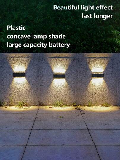 1/2 حبة ضوء جداري شمسي LED 4/6/8/10/12/16 ، إضاءة علوية وسفلية ، ضوء شارع LED مقاوم للماء ، ضوء جداري بلاستيكي حديث ، مقاوم للصدأ ، مناسب لديكور الجدار ، ديكور المنزل ، الحديقة ، الشرفة ، البهو ، منطقة المسبح ، الحظيرة ، الممر ، الدرج ، وليمة العائلة