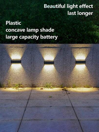 1/2 حبة ضوء جداري شمسي LED 4/6/8/10/12/16 ، إضاءة علوية وسفلية ، ضوء شارع LED مقاوم للماء ، ضوء جداري بلاستيكي حديث ، مقاوم للصدأ ، مناسب لديكور الجدار ، ديكور المنزل ، الحديقة ، الشرفة ، البهو ، منطقة المسبح ، الحظيرة ، الممر ، الدرج ، وليمة العائلة