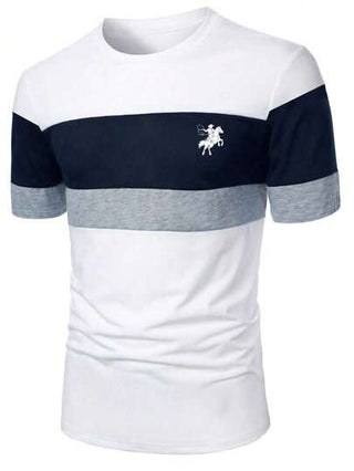تي شيرت تطبيع رقمي بأكمام قصيرة وياقة دائرية للرجال، طبعة بلون مقسم تصميم حصان بسيط الشكل، صيفي