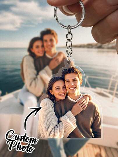 1 قطعة سلسلة مفاتيح من الأكريليك المخصصة بتصميم شخصي، مناسبة للسيارة، الحقيبة الظهرية، للأزواج، الأصدقاء، الحيوانات الأليفة، بتأثير ثنائي الجانب، بشكل فريد حسب الصورة، هدية عيد الحب المثالية