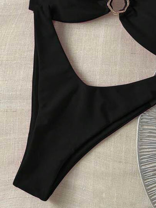 Swim Chiccia ملابس شاطئ نسائية قطعتين؛ ملابس علوية بدون أشرطة مزينة بالمعدن وبيكيني قصير جذاب، إطلالة صيفية