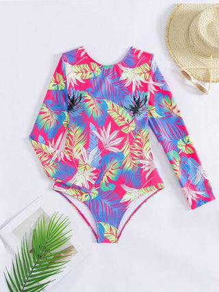 مايوه حريمي قطعة واحدة Swim بدلة سباحة لاتريكوت من قطعة واحدة، للنساء، مطبوعة بنباتات استوائية، مع ظهر عاري وتصميم متقاطع للصدر، بطبعات عشوائية