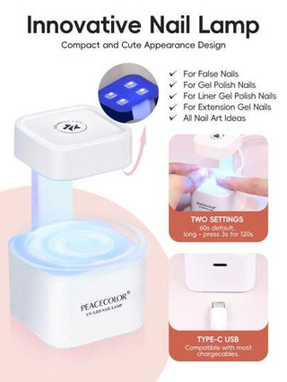 peacecolor طقم جل الأظافر متعدد الألوان 5 ألوان بسعة 16مل مع مصباح أشعة فوق بنفسجية/LED صغير ، جل إكستنشن أسود وبني بريق ، محلول تنظيف وتزلق للأظافر سعة 30مل ،50 قالب أظافر ، رينستون ملون للأظافر ،قاعدة وطبقة علوية 8مل. طقم جل أظافر لبناء الأظافر...