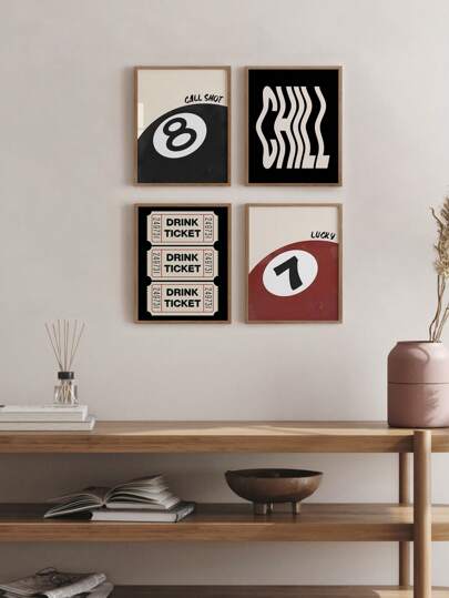 4 قطع من ملصقات فنية للبار، طباعة كرة ملك الحظ، صورة بطاقة مشروبات باردة، لوحات فنية عصرية لجدران الغرفة المعيشة الحديثة، بدون إطار