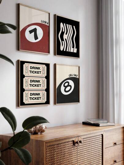 4 قطع من ملصقات فنية للبار، طباعة كرة ملك الحظ، صورة بطاقة مشروبات باردة، لوحات فنية عصرية لجدران الغرفة المعيشة الحديثة، بدون إطار