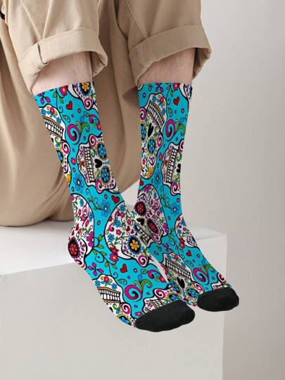 زوج جوارب طاقم مطبوعة ثلاثية الأبعاد للرجال، تصميم كرتوني للزومبي مناسبة للجنسين، جوارب مريحة منفذة للهواء بطابع شخصي وأسلوب الشارع مناسبة كهدية للعطلات أو العطلات