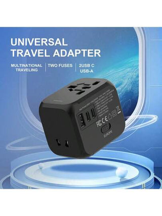محول سفر عالمي قوة 2500 وات - مع منفذ USB واحد وشحن نوع C اثنين، تصميم مدمج وخفيف الوزن، مناسب لأمريكا والمملكة المتحدة والاتحاد الأوروبي وأستراليا والمزيد، متوفر باللون الأزرق والبرتقالي والأسود والأبيض - مثالي للسفر التجاري والعطلات