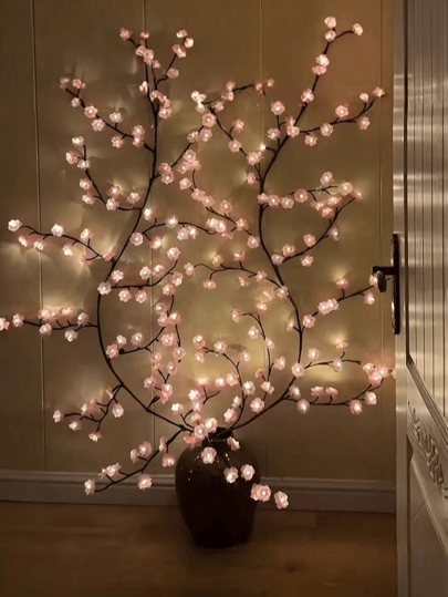 قطعة واحدة 2.3 متر - 144 ضوء LED شجرة الكرز الجدارية - 8 وضعيات وميض، تعمل بالطاقة من خلال USB، قابلة للثني والتحريك، مناسبة لديكور المنزل، غرفة المعيشة، حديقة خيالية، ديكور غرفة النوم، ديكور الجدار، الفناء، حفلة عيد الميلاد، غرفة الألعاب، المكتب