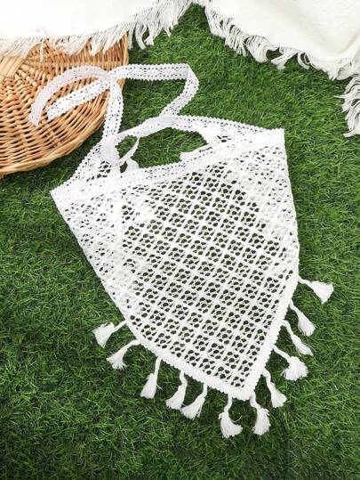 قطعة واحدة وشاح شاطئي منسوج سام أبيض مخرم قابل للربط لعطلة الشاطئ والمناسبات العادية، توربان للرأس