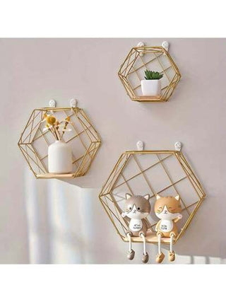 أثاث مكتبي قطعة واحدة من رف الحائط المعدني السداسي الشكل، ثلاثة أحجام مختلفة، بدون حفر مطلوب، رفوف لتعليق الحائط، ديكور حائط فني DIY، رف كتب، حامل نباتات، رف عرض، خزن موفر للمساحة، لديكور حائط المنزل