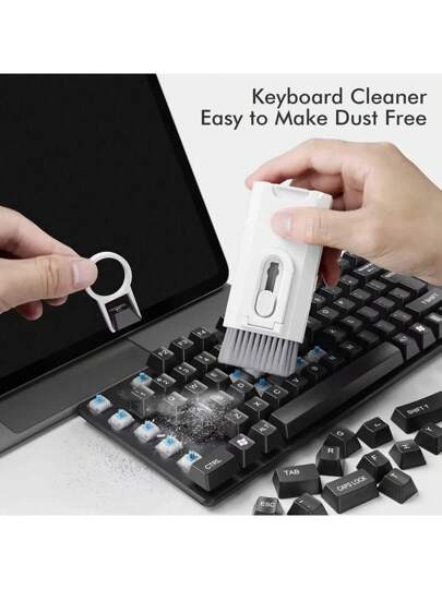 طقم تنظيف 8 في 1 فرشاة لتنظيف لوحة المفاتيح والكمبيوتر، قلم تنظيف سمّاعات الأذن، أدوات تنظيف للآيباد والهاتف، أداة لفك مفاتيح لوحة المفاتيح