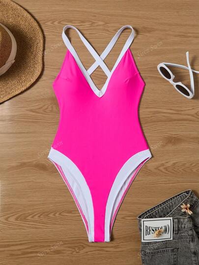 مايوه حريمي قطعة واحدة بدلة سباحة قطعة واحدة للنساء بياقة V عميقة وظهر مكشوف، تمنح رشاقة وتغطي البطن لإطلالة مميزة في المنتجعات والمسابح