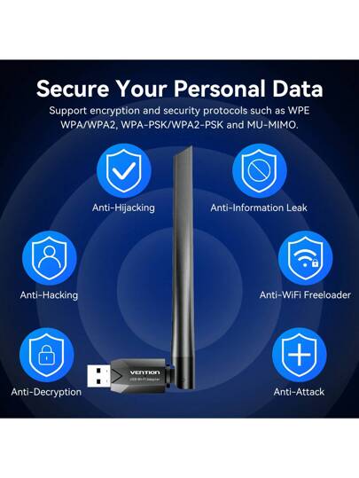 محول واي فاي يو إس بي VENTION ، 6 ديسيبل، 2.4 جيجاهرتز / 5 جيجاهرتز ، للويندوز XP/7/8/8.1/10/11، سطح المكتب ، 5 جيجاهرتز 433 ميجابت في الثانية / 2.4 جيجاهرتز 200 ميجابت في الثانية ، هوائي عالي المكاسب 6 ديسيبل